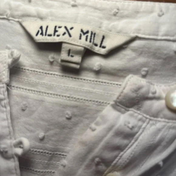 Alex Mill white 3/4 sleeve tunic with Swiss dot pointelle detailing. Large - Picture 6 of 8